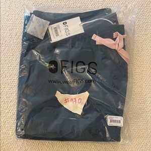 FIGS Caribbean Blue Scrub Pants with Light Pink Tie, Womens XL TALL BNWT